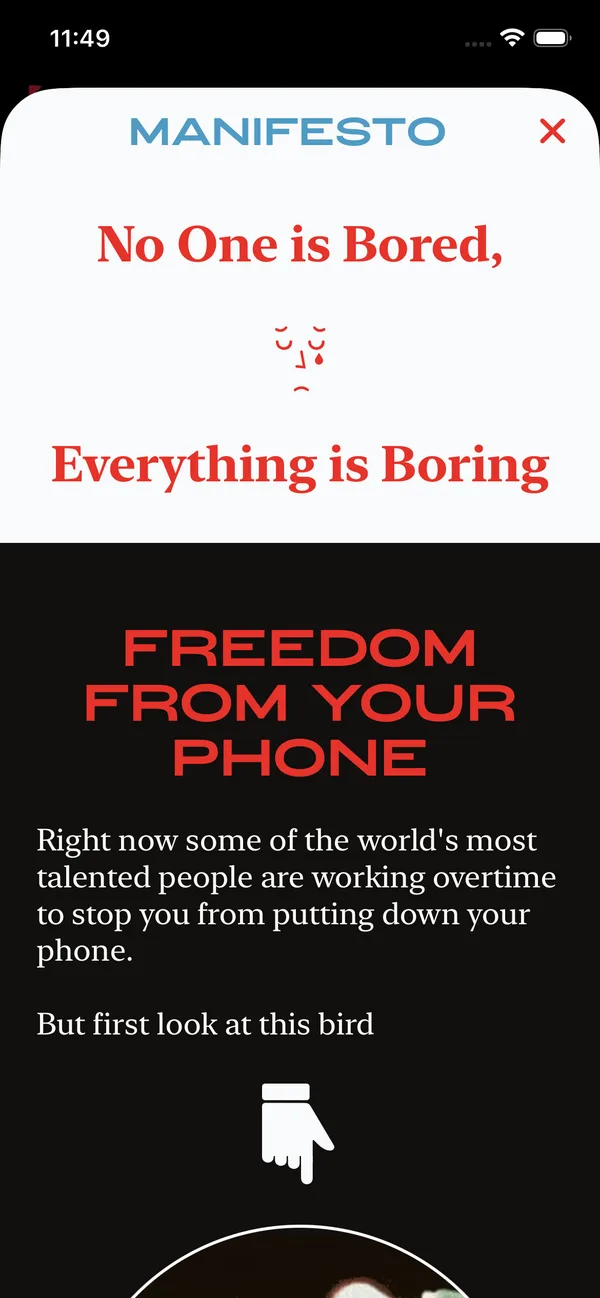 Manifesto: No one is bored, everything is boring. Freedom from your phone
