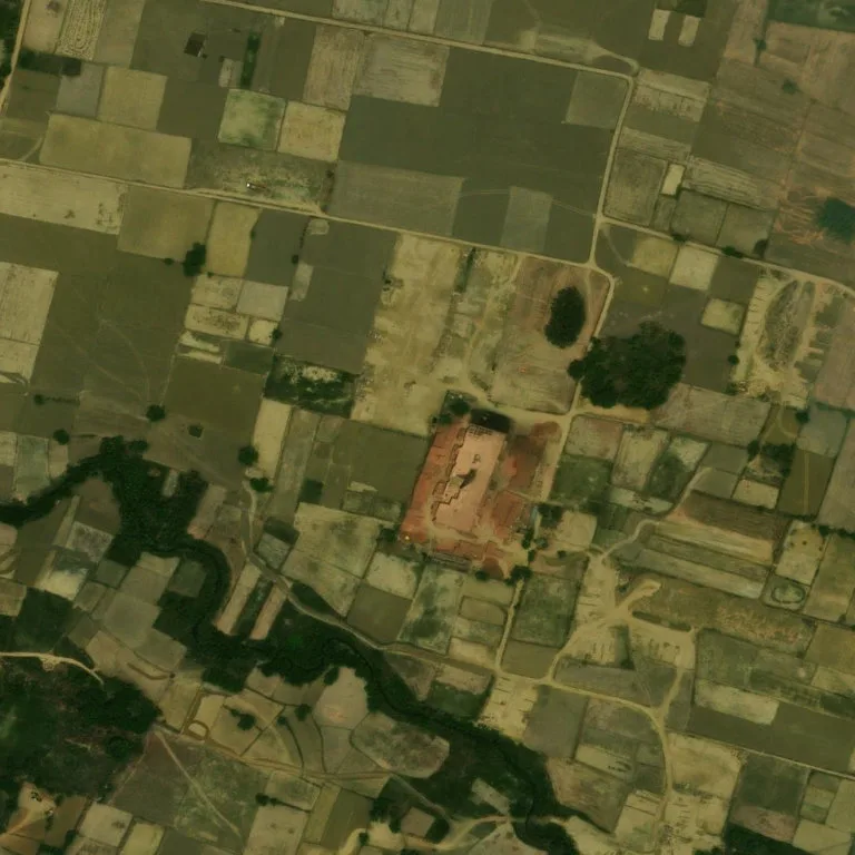 Oval brick kiln among fields in Uttar Pradesh